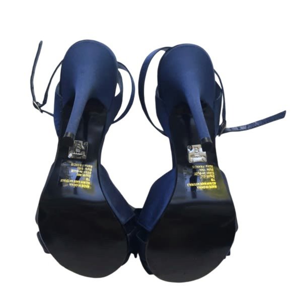 Bakers Shoes Vintage Bakers Navy Satin Bow Ankle Strap Heels 7
